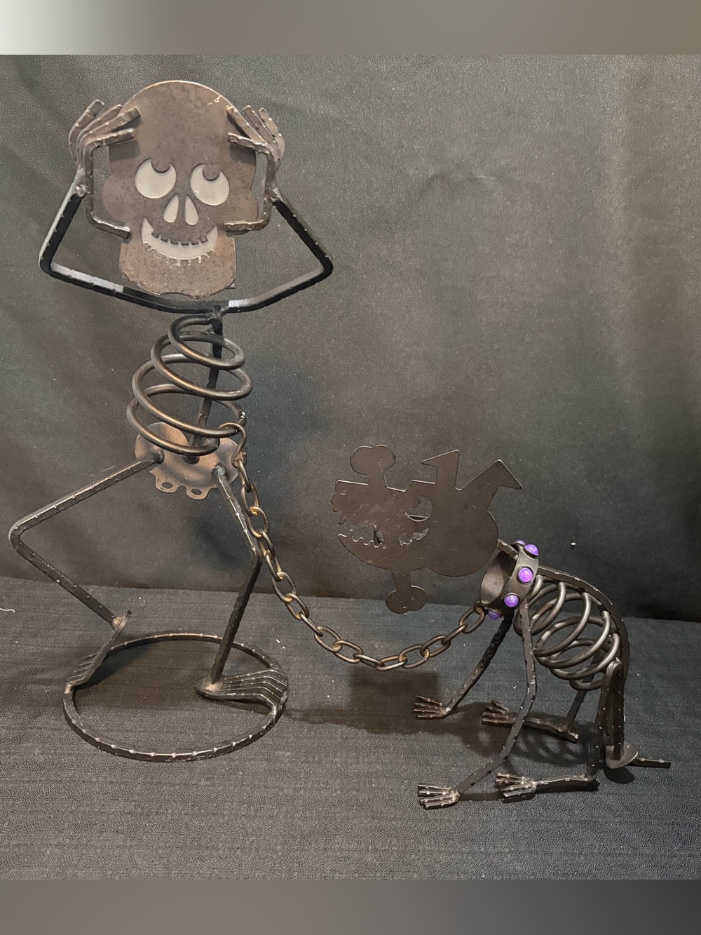 VTG PartyLite "Mr. Bones" skeleton and "Sticks" dog metal tealight candle holder